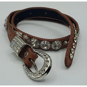Shyanne Countrywear Western Belt Size 20 Brown Faux Leather Rhinestones Bling